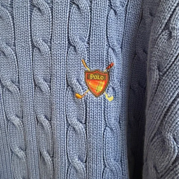 Polo Ralph Lauren Blue Cable Knit Chunk Sweater Mens XL Golf Crest Ivy Vintage - Picture 3 of 9